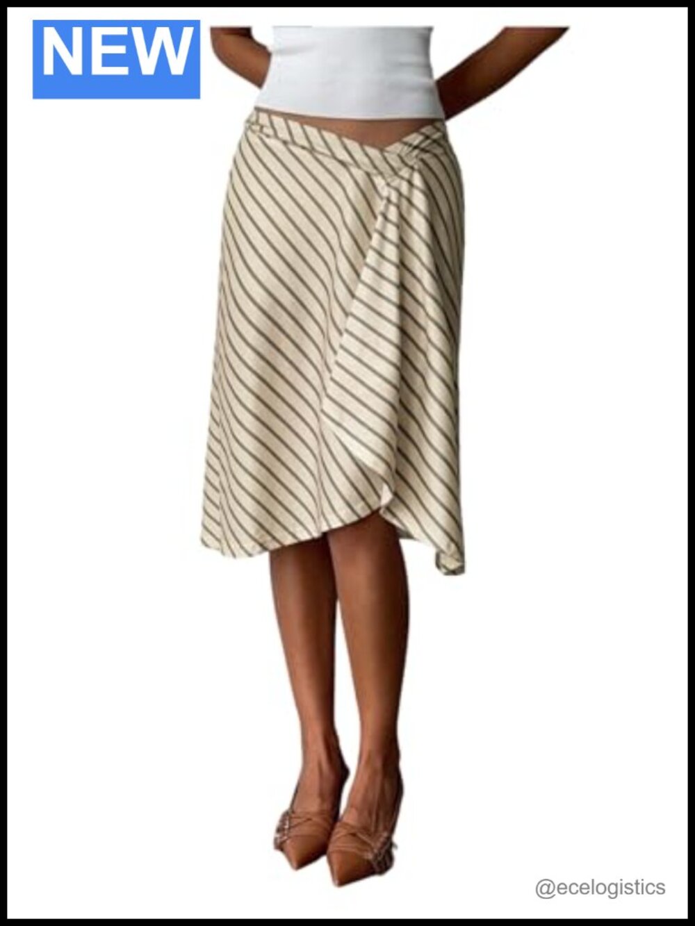 Women's Striped Asymmetrical Midi Skirt Low Waist Flowy